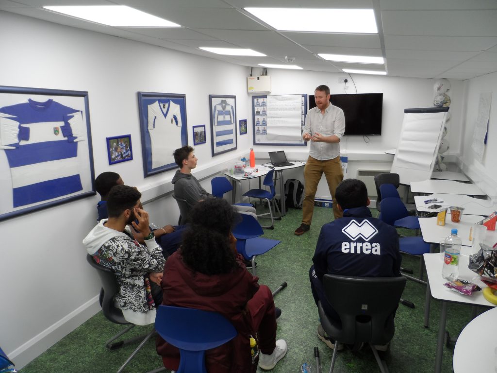 Jonny delivering a Change Feels Good workshop at QPR football club